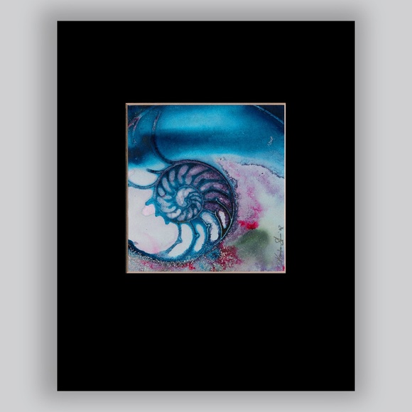 Original Nautilus Shell Watercolor Painting in Acid Free mat - Nautilus Shell 70 - Picture 2 of 3